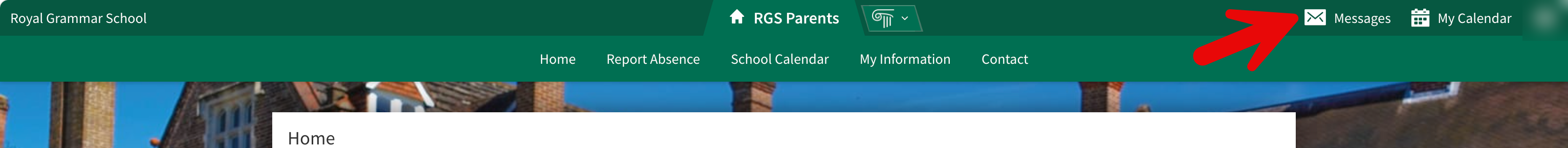 The Messages link in the parent portal navigation bar